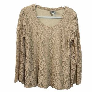 Ivy Jane Beige women's top‎ Large lace top boho romantic Long Sleeve